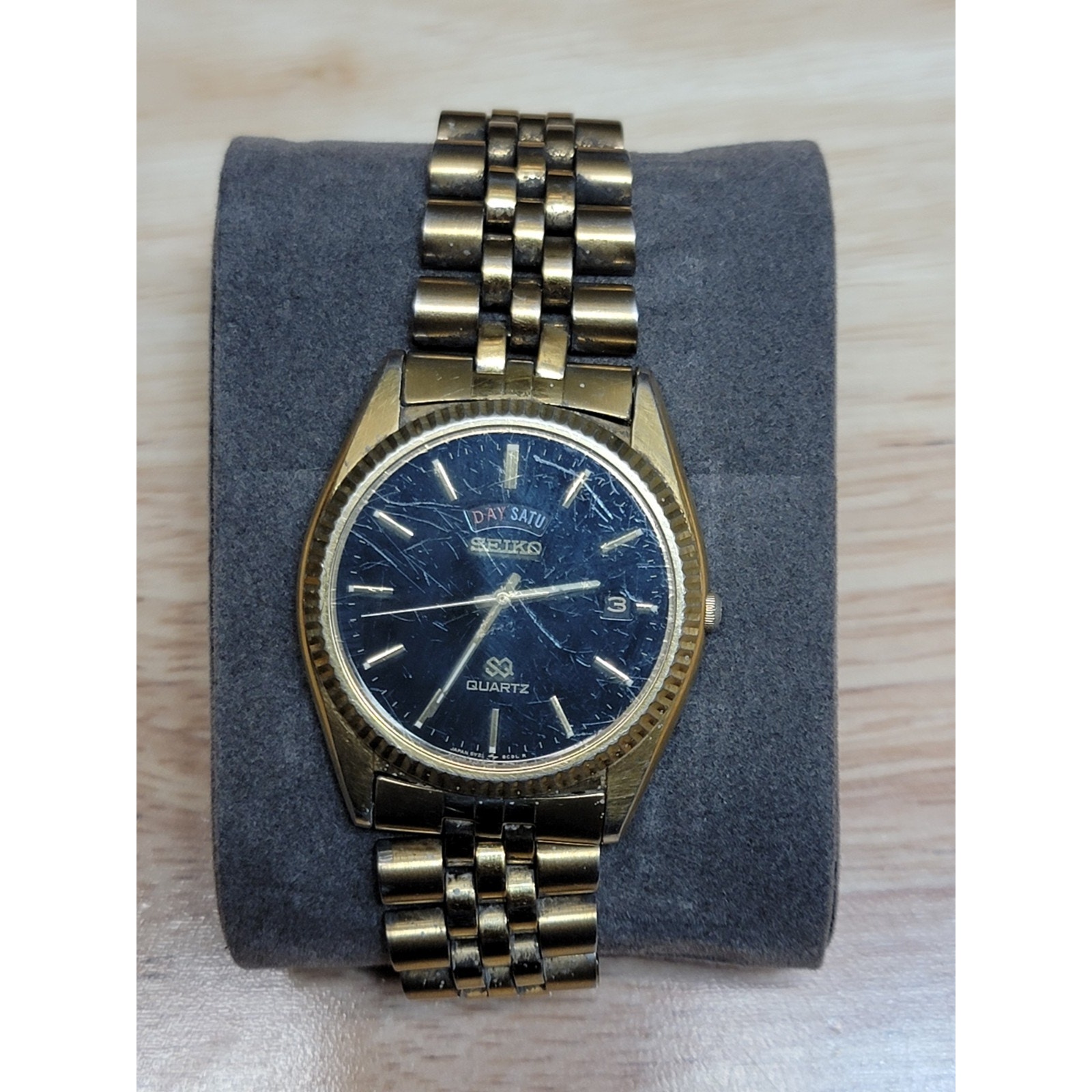 Seiko Sq President Watch Men 36mm Black Dial Gold Tone Daydate 5y238a69 New Bat